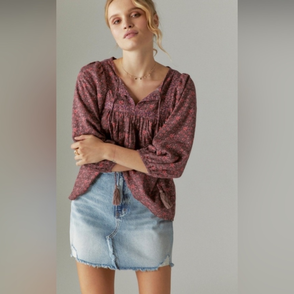 Lucky brand. Long sleeve mix print peasant top.